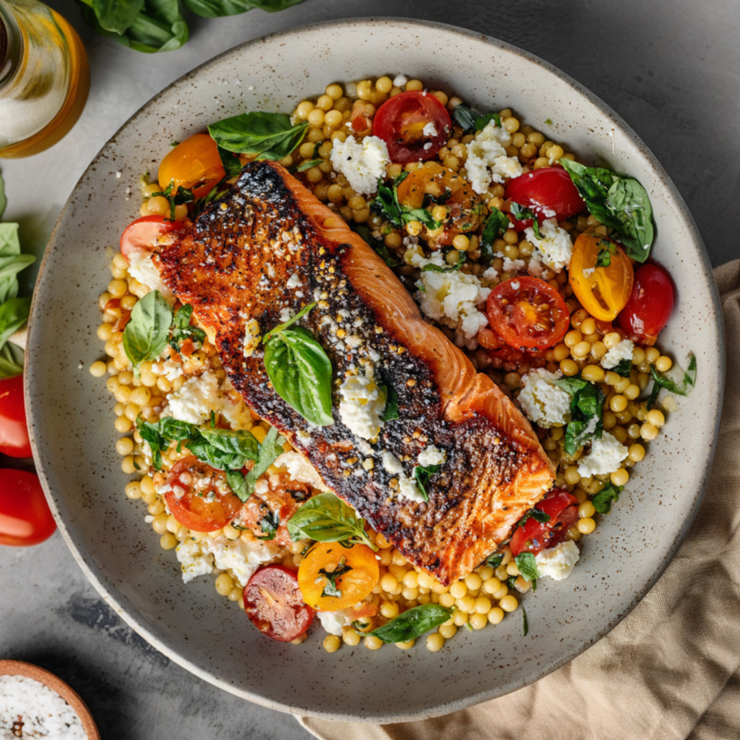 Salmon with Tomato and Feta Couscous