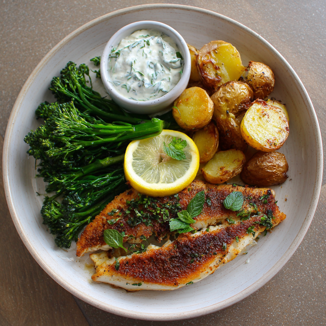 Pan Roasted Tilapia w/ Mint Yoghurt