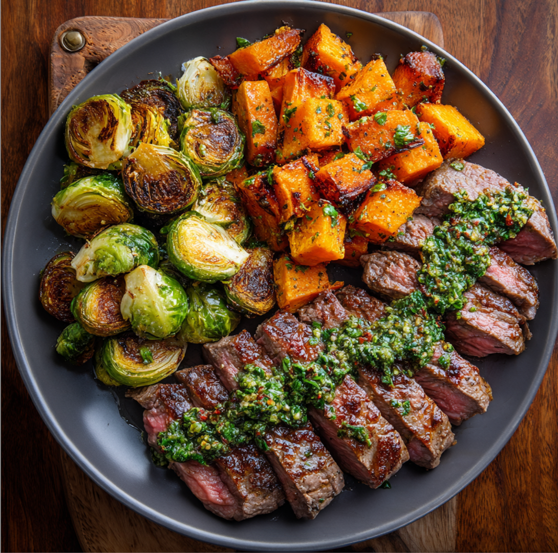 Garlic Fillet Beef Steak with Brussel Sprouts